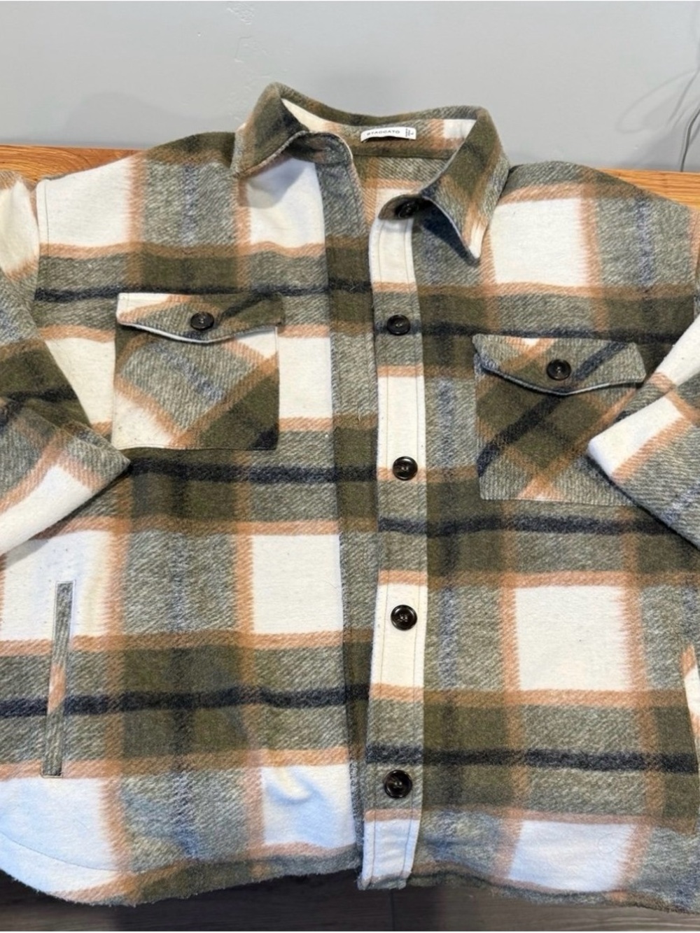 Staccato Olive, Cream & Brown Plaid Shacket